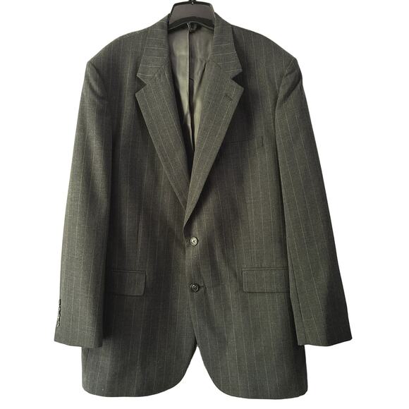 Career Collection Men’s 34W 34L Worsted Wool Charcoal Pinstripe Two Button Suit - Picture 1 of 5